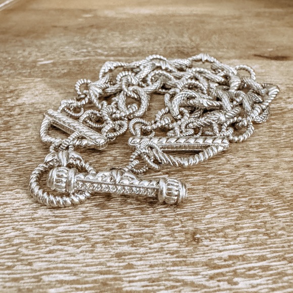 Judith Ripka 925 Sterling Silver Three Strand Chain Link Bracelet 7.25” - Picture 4 of 7